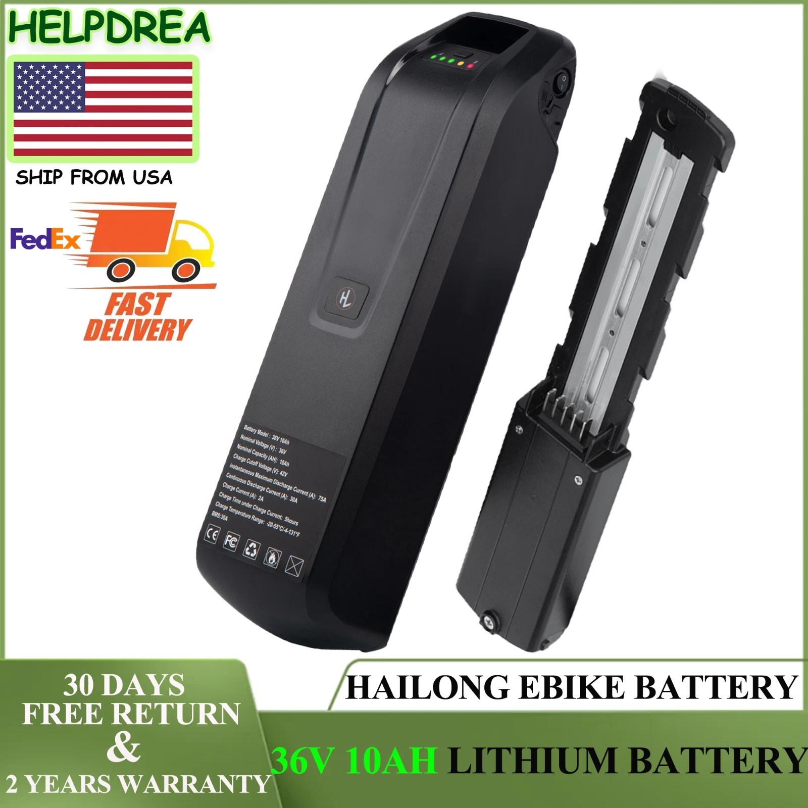 36V 10Ah Hailong EBIKE Lithium Battery w/ USB Port for Electric Bike 750W Motors