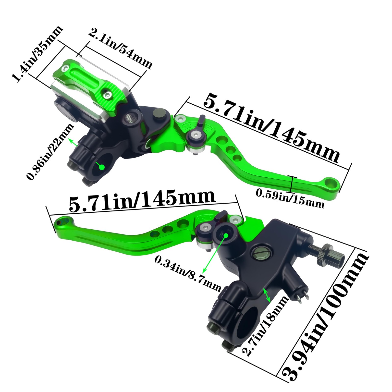 JXPANG Green 7/8″ Handlebar Clutch Brake Levers