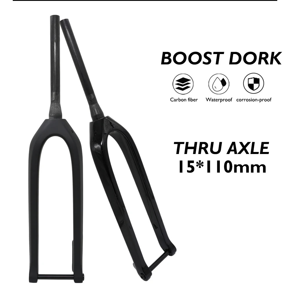 26/27.5/29 Inches MTB Carbon Fiber Rigid Fork Boost Thru Axle 15*110mm Tapered