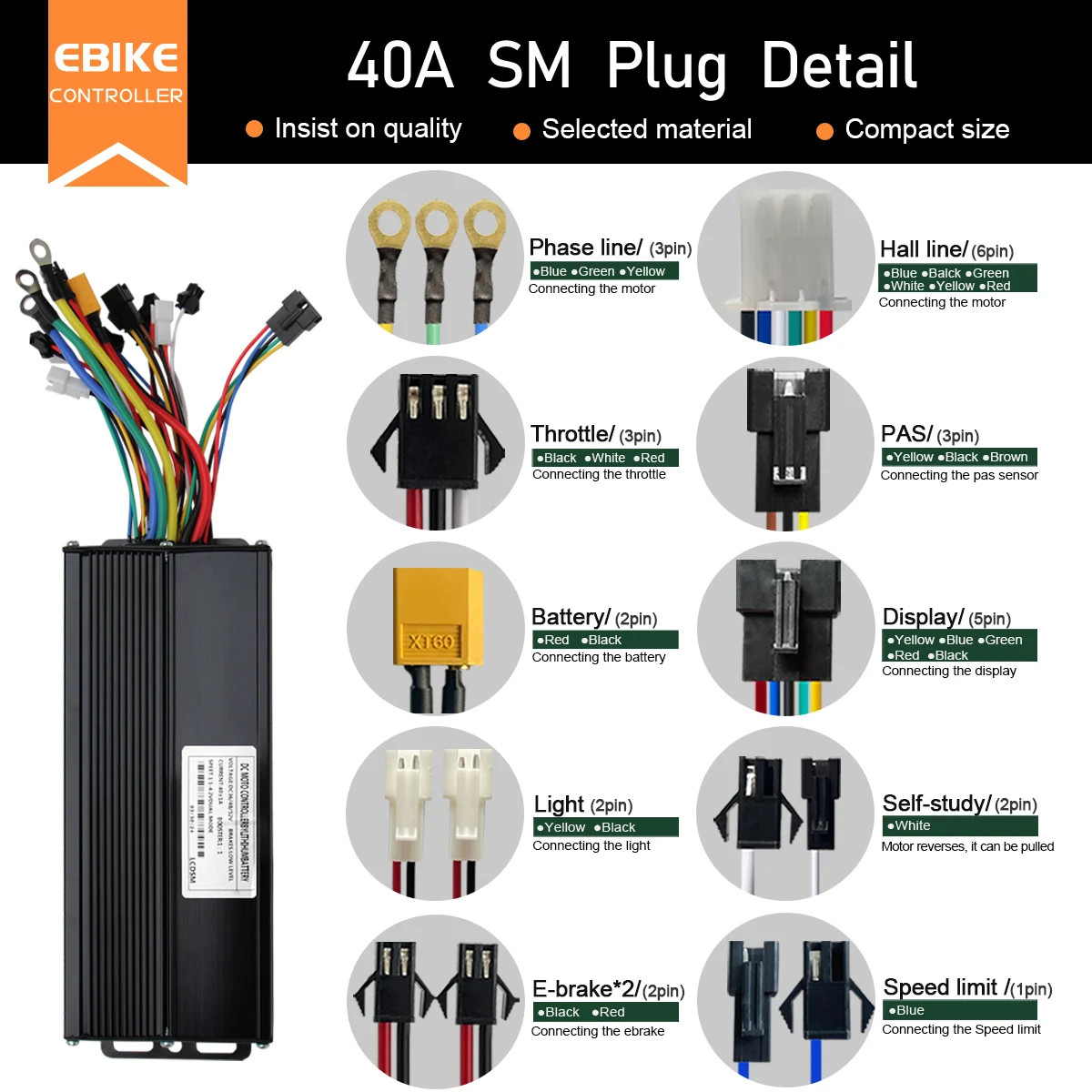 E-bike 3-Mode SineWave Controller 17A 26A 30A 40A Color LCD S866 GD02 Display