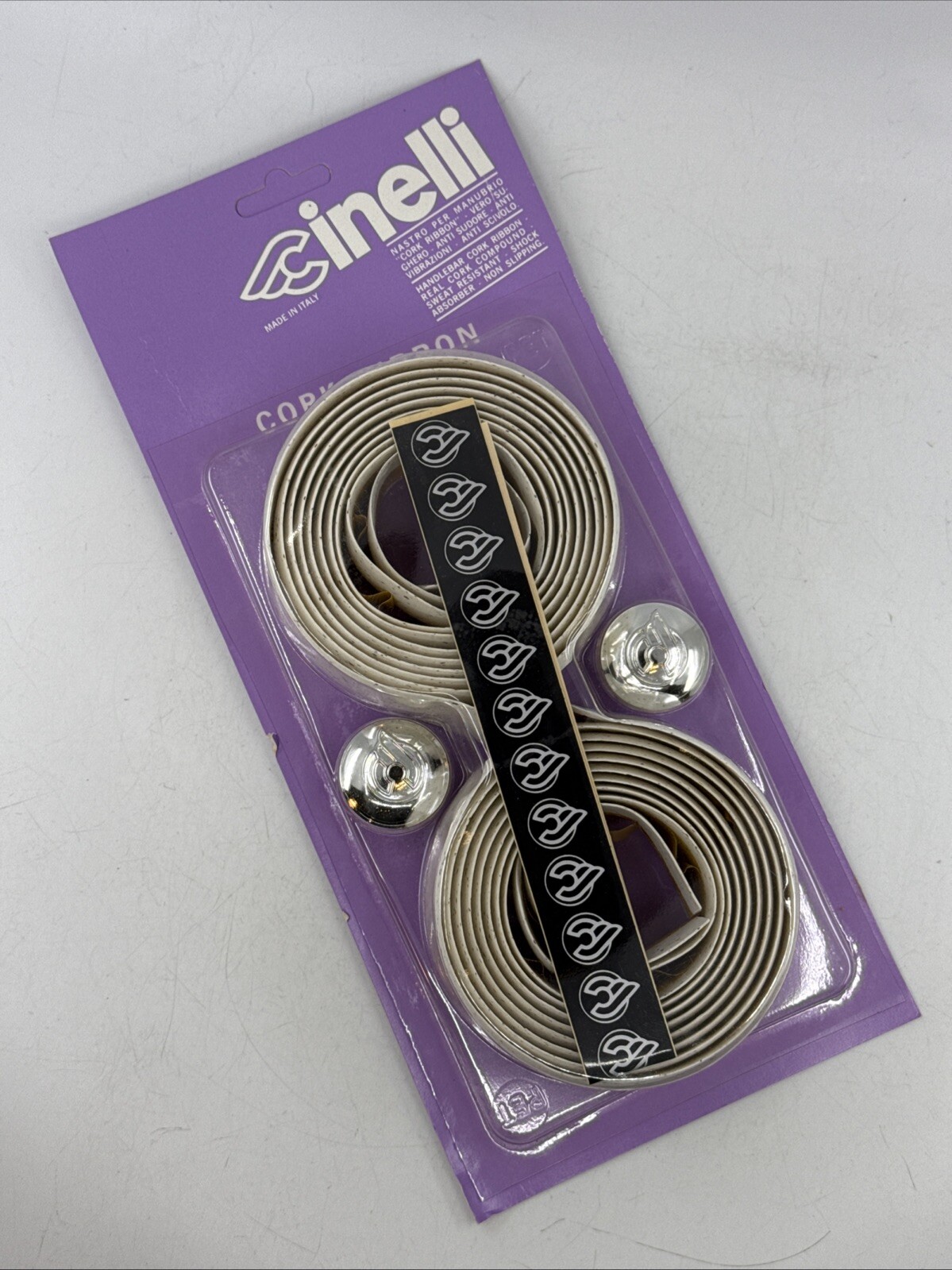 NOS VINTAGE Genuine Cinelli CORK Handlebar Tape WHITE Chrome Plugs MADE in ITALY