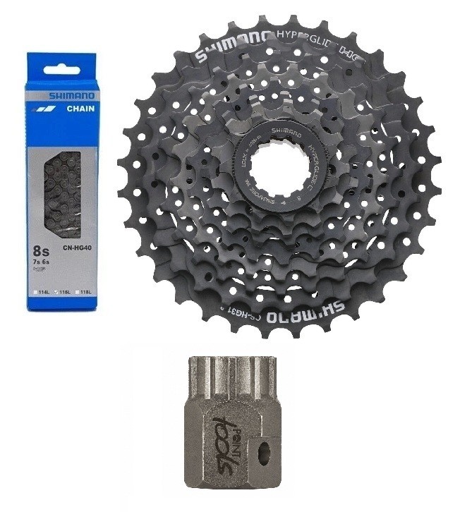 Shimano 8 Speed Wear Set HG40 Chain With Wish HG 31 Cassette And Puller