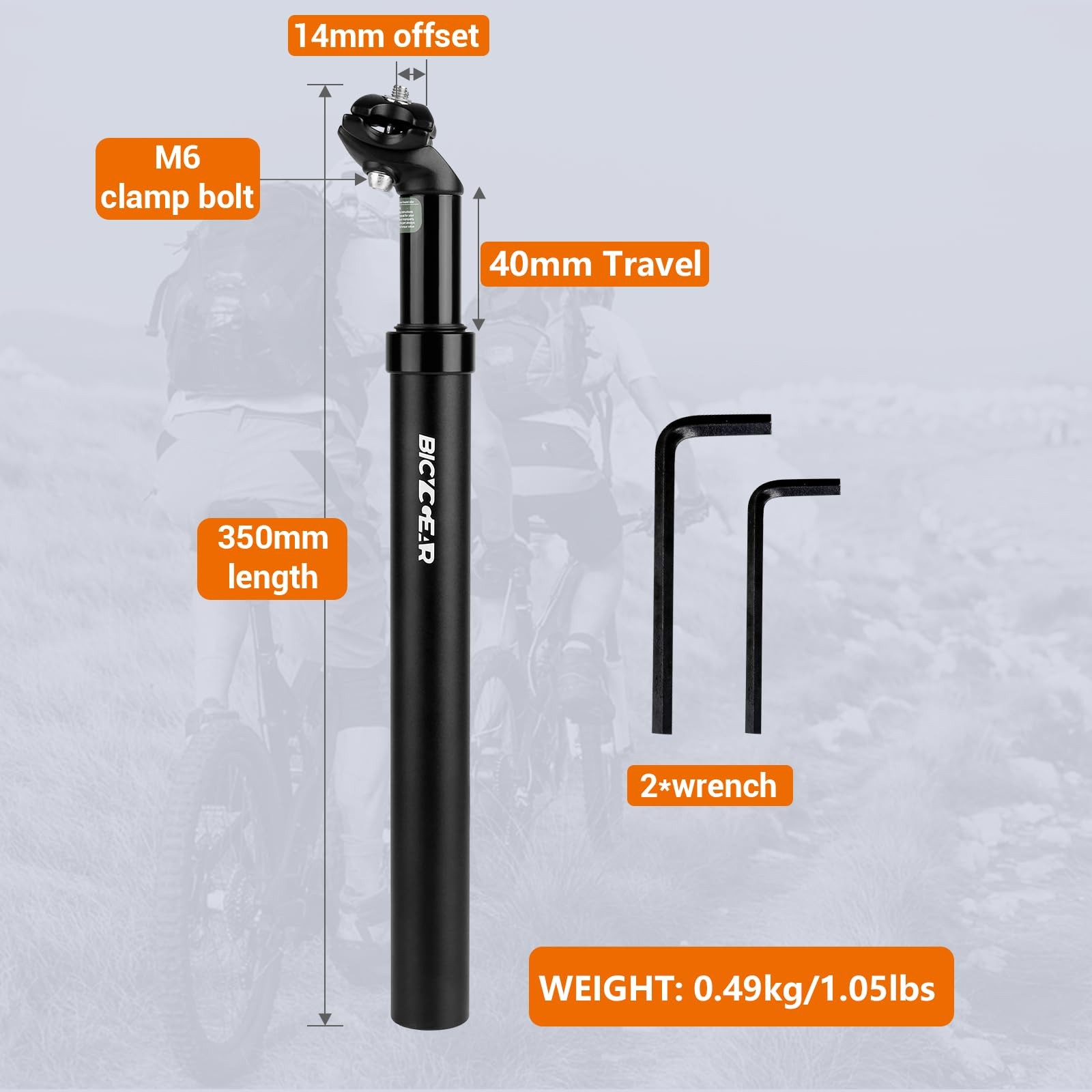BICYCGEAR Suspension Seatpost 27.2 30.4 30.9 31.6 Bike BLACK-30.4MM, Black