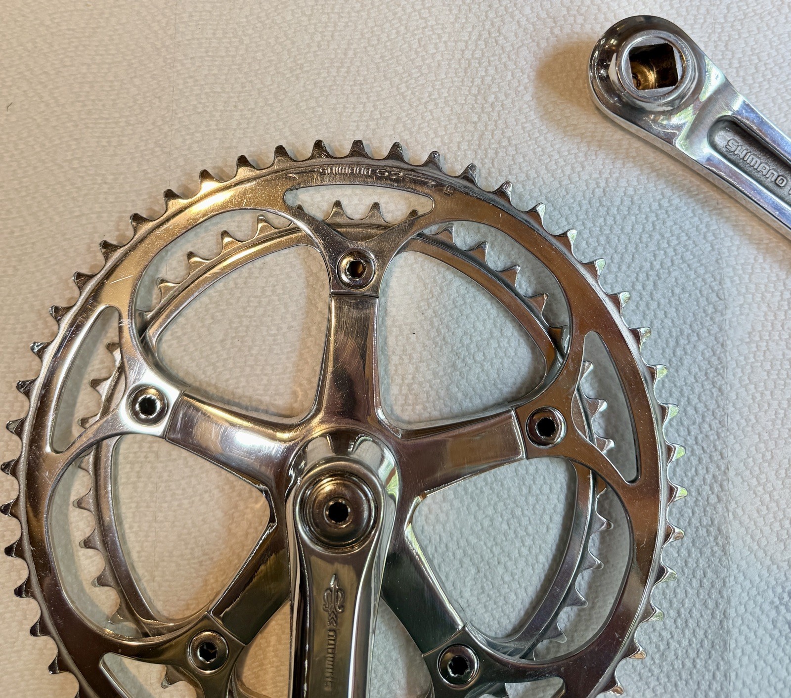 Vintage Shimano Golden Arrow 600 Arabesque Crankset 52×42 170mm Polished Nice