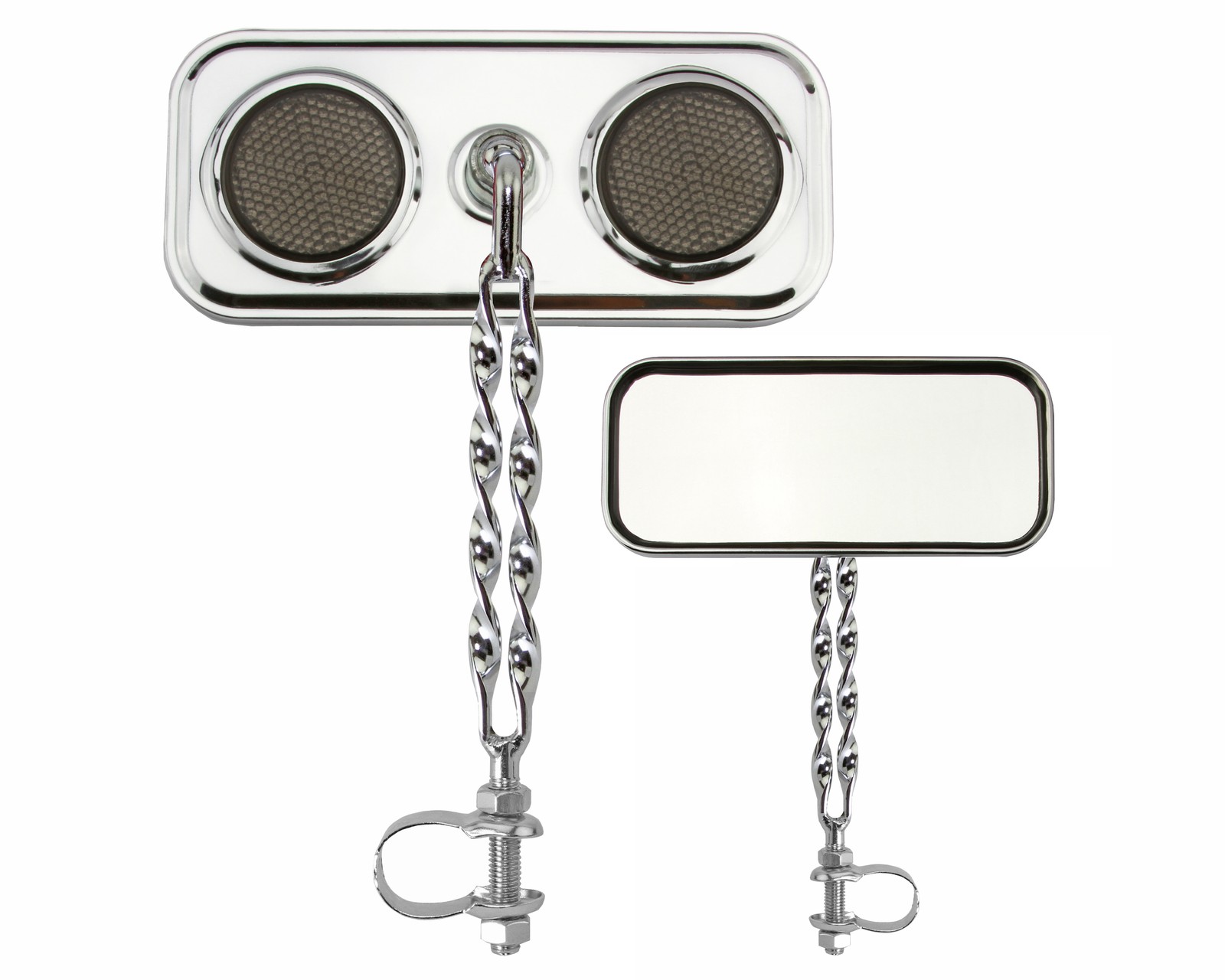 Bike Rectangle Double Flat Twisted Mirror Chrome Black Reflectors.