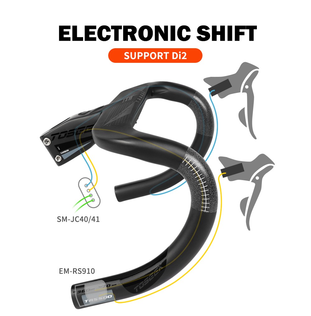 TOSEEK Carbon Fiber Integrated Handlebar -8° Gravel Road Bicycle Drop Bar 28.6mm