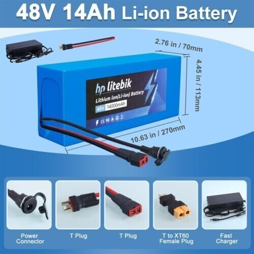 Lithium Ebike Battery 48V 14Ah for 500W 700W 1000W 1500W Electric Bicycle Bike
