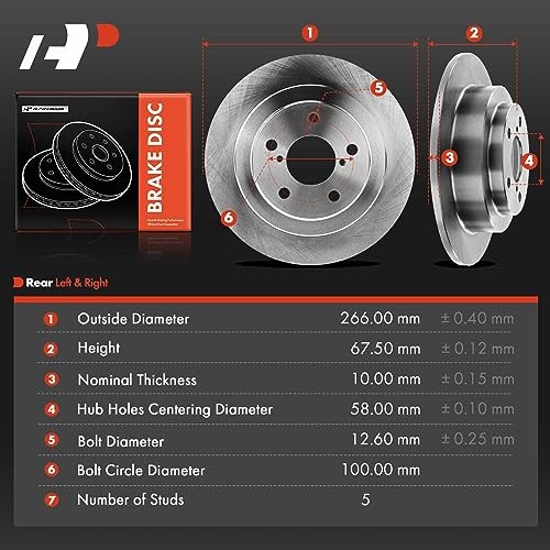 10.47 inch (266mm) Rear Solid Disc Brake Rotors Compatible with Select Subaru