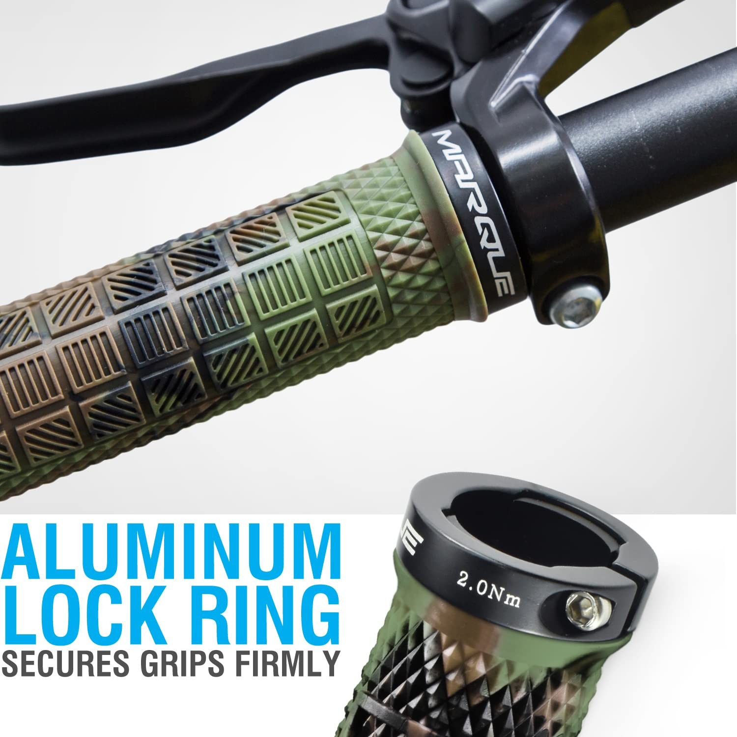 Marque Grapple Mountain Bike Handlebar Grips – Single Lock-On Ring MTB and BMX
