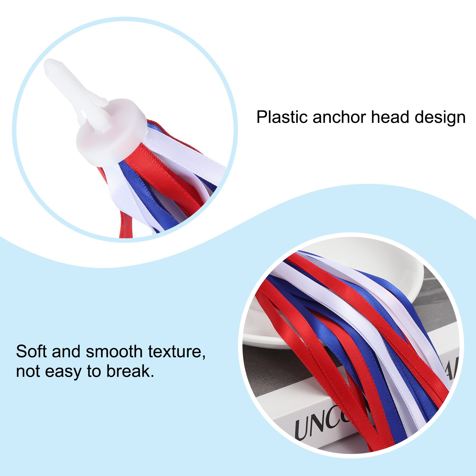 4Pcs Bike Streamers Scooter Handlebar Tassels Grip Ribbon White Red Blue