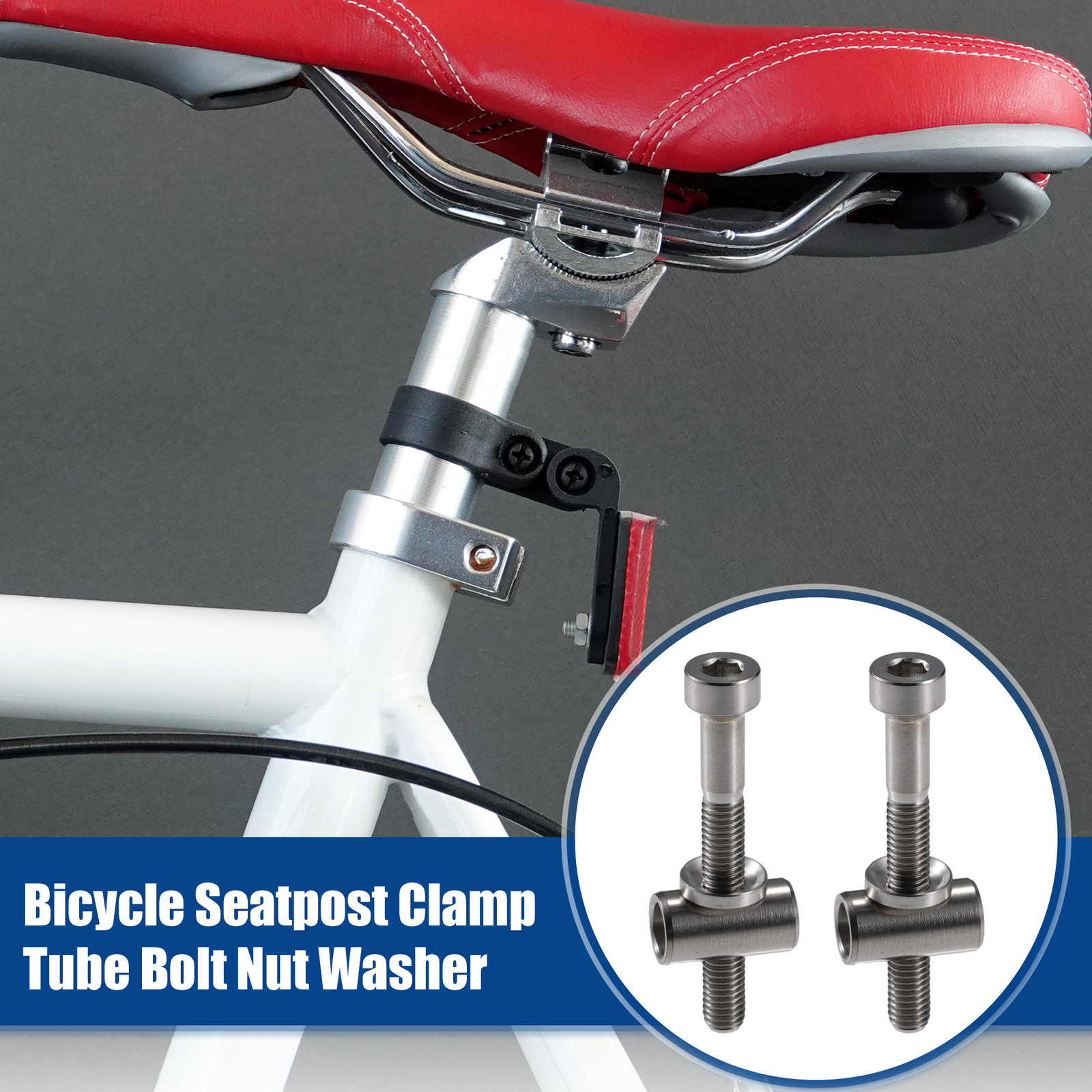 2 Set M5x40mm Bike Bicycle Seatpost Clamp Tube Bolt Nut Washer Silver Tone