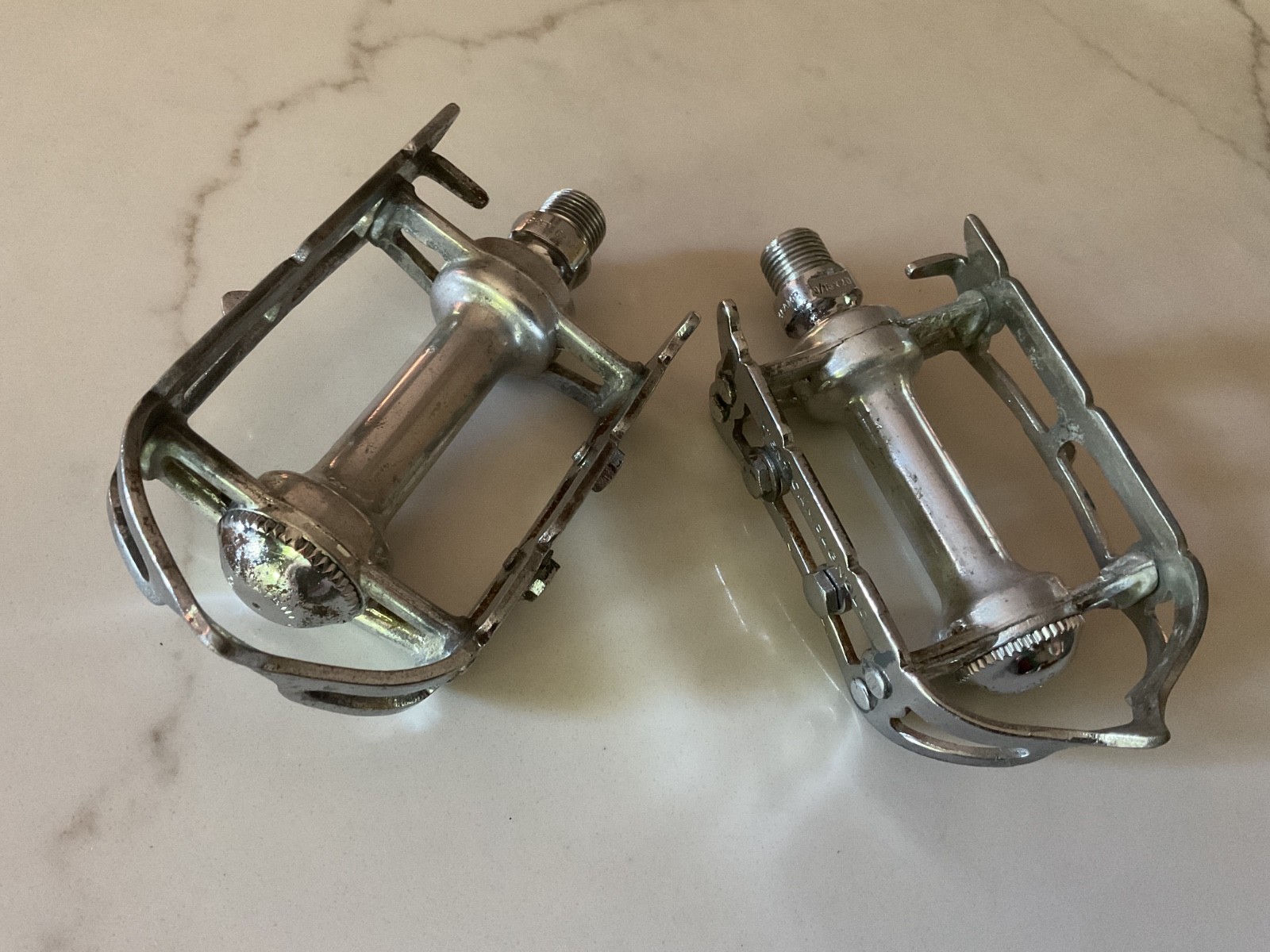 Campagnolo Record Road Pedals Chrome Steel 1980s 9/16 X 20 Patina Nice Caps