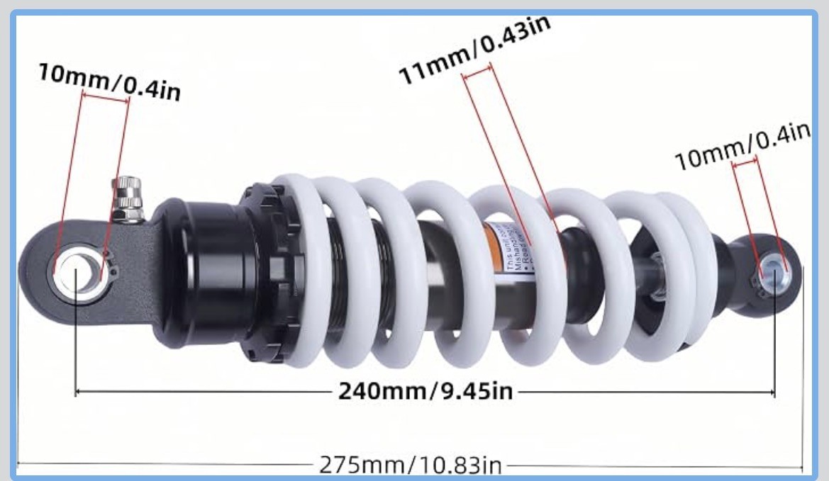 240mm 9.5″ Rear Shock Absorber 11mm Heavy-Duty Spring Max Load 600 lbs