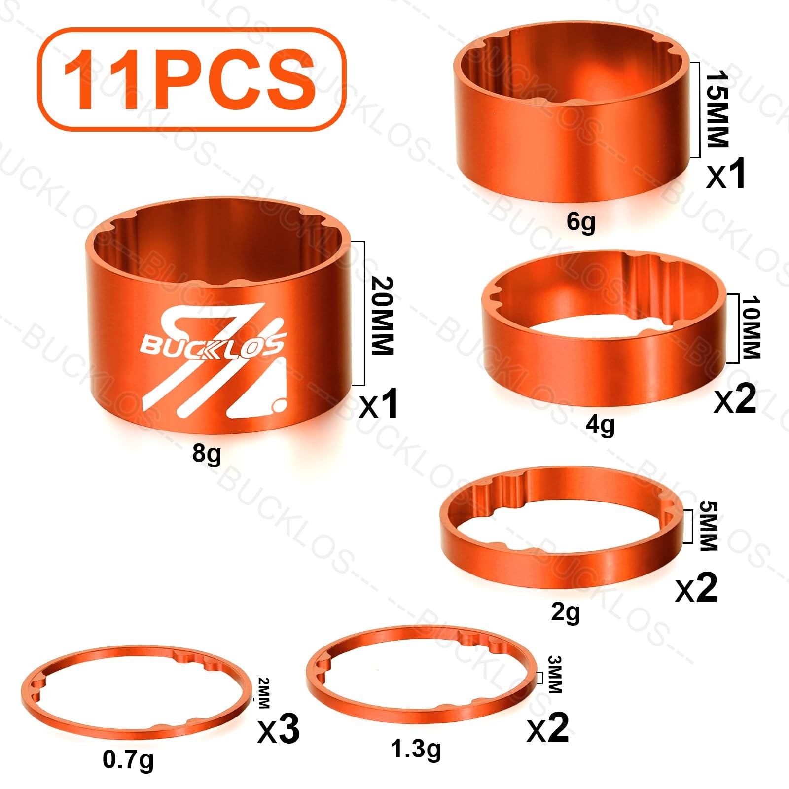 BUCKLOS 11 PCS Bike Headset Spacer Aluminum Alloy/Carbon Fiber 20 15 10 5 3 2…