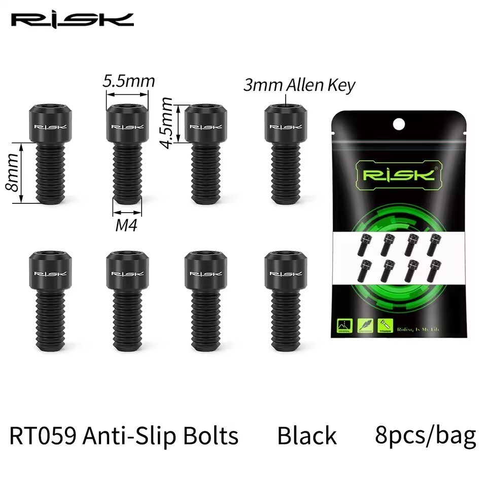 RISK 8-Piece MTB Bike Pedal Bolts M4×5MM Titanium Anti-Slip Pedal Pins