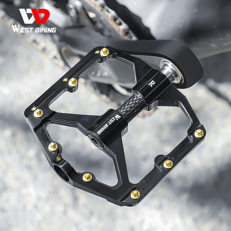 WEST BIKING Carbon Fiber Axle 3 Bearings MTB Road Bike Bicycle Flat Pedals 9/16″