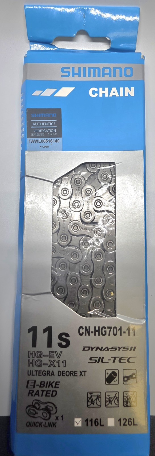 Shimano Ultegra Deore XT Sil-Tec 11 Speed Chain. E-bike Rated (CN-HG701-11)