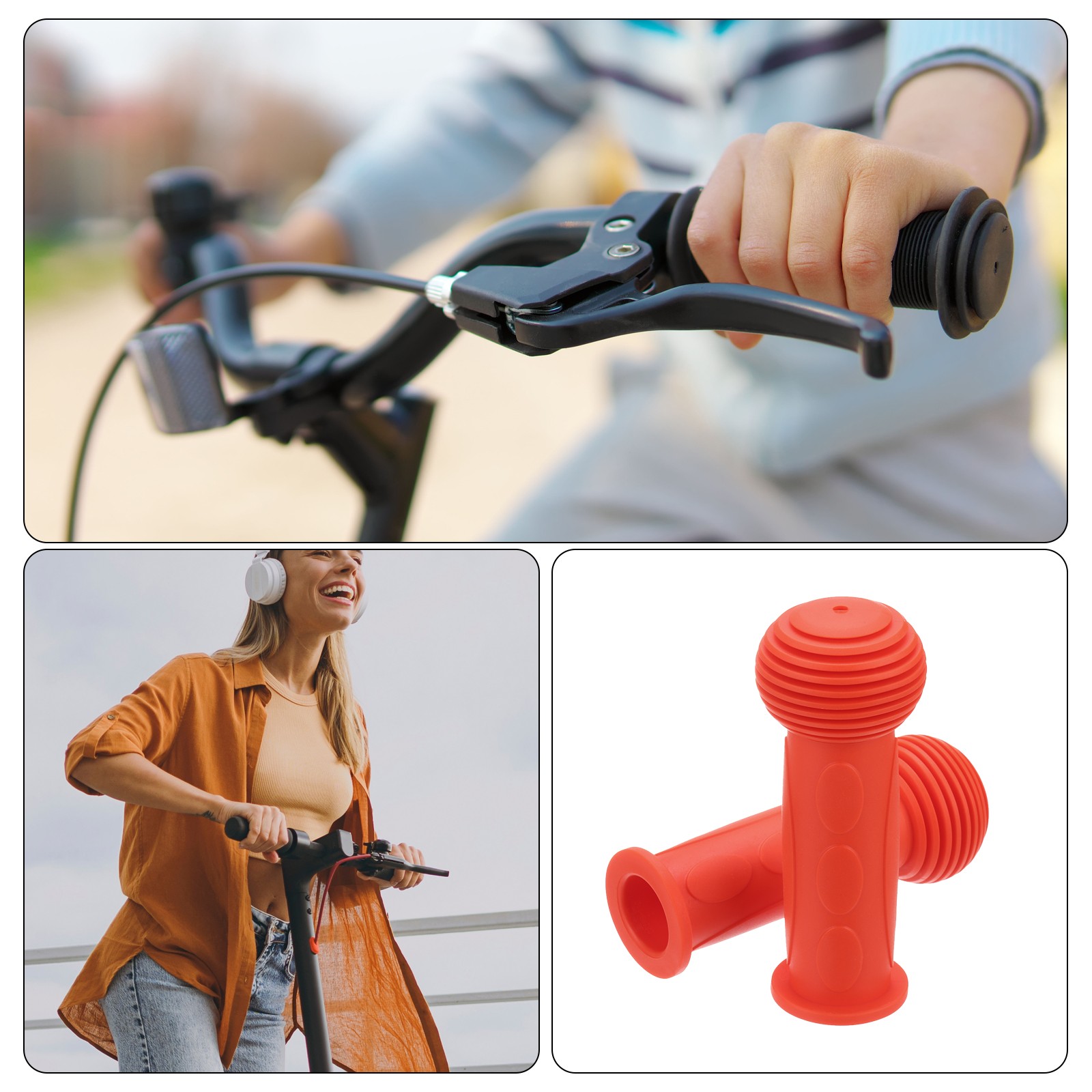 2pcs Bike Handlebar Grips 4.33″ Non-Slip Rubber Mushroom Grips Fit 7/8″,Red