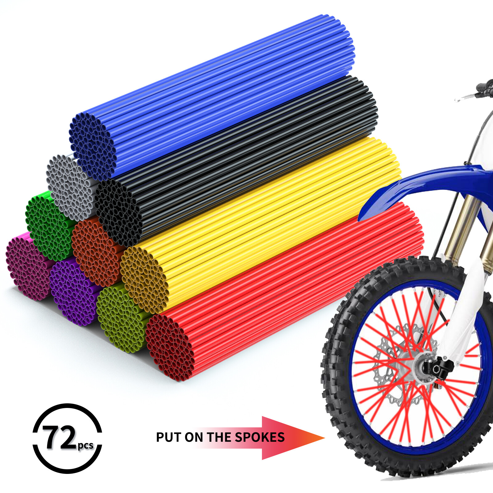 72PCS Motorcycle Dirt Bike Spoke Skins Covers Wraps Wheel Rim Guard Protector US