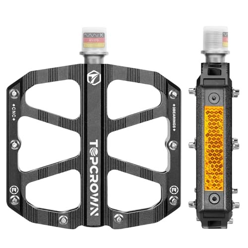 Mountain Bike Pedals with Reflectors, Aluminum Metal Bicycle Flat Pedals Black