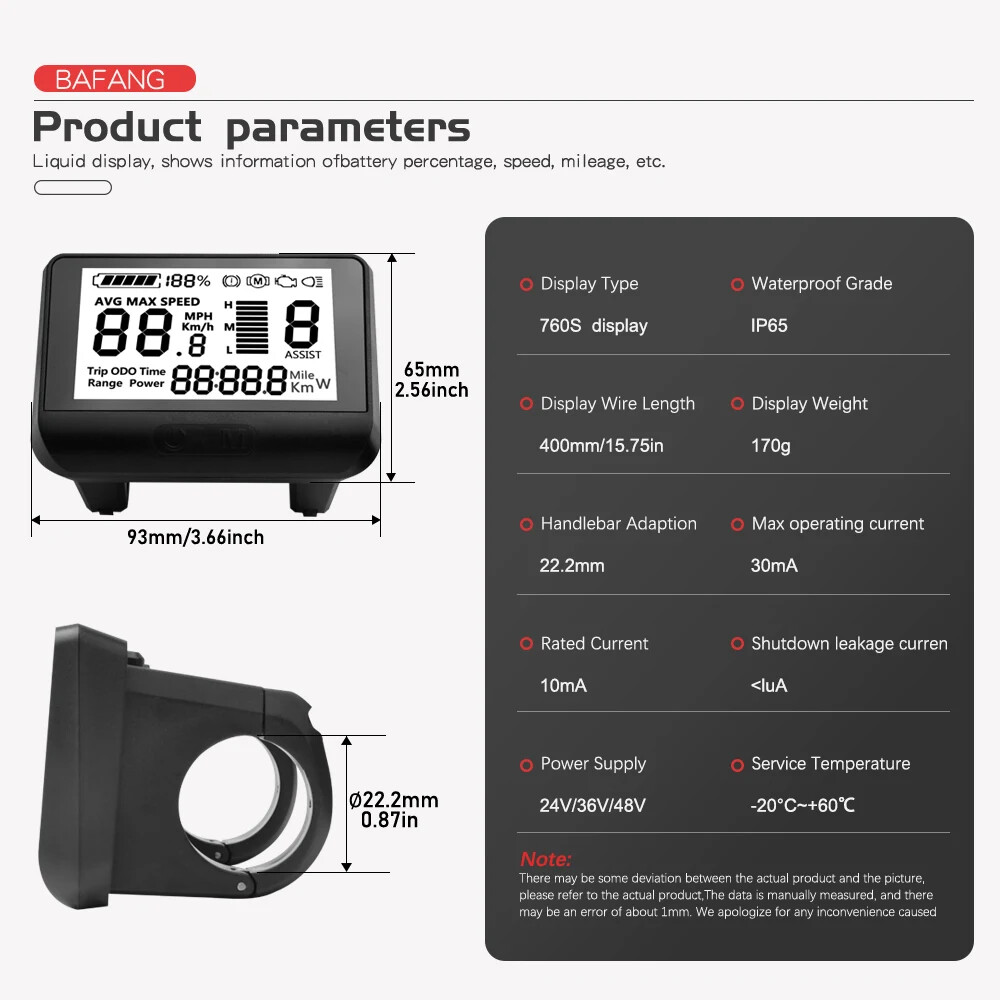 760S Electric Bicycle LCD Display for BBS01B/BBS02B/BBSHD Mid Motor CAN Protocol