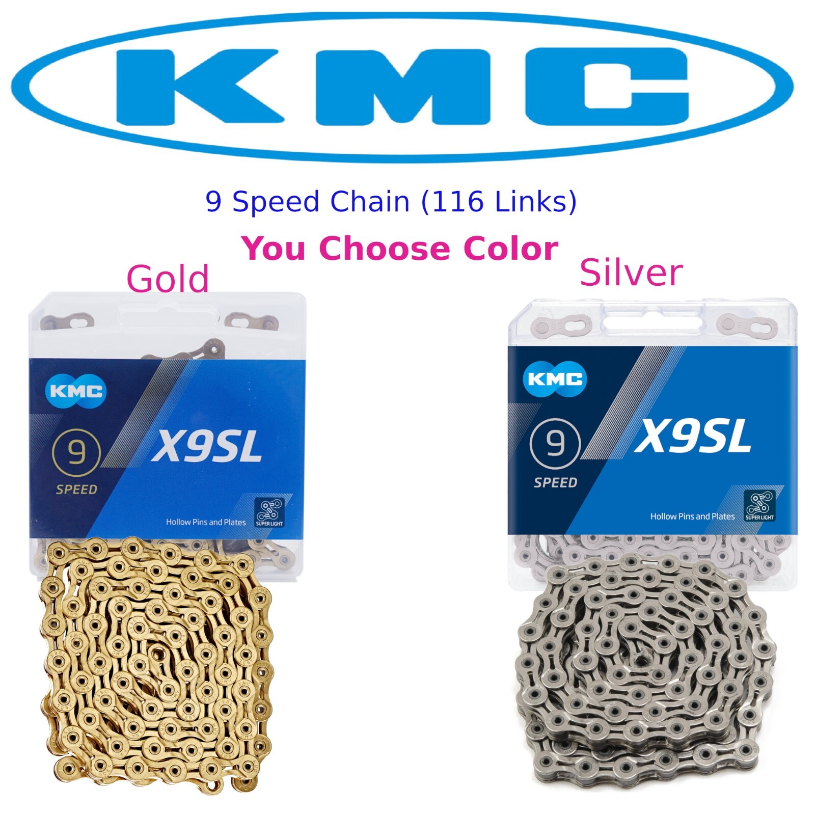 KMC X9SL 9-speed superlite Bike Chain choose TiN Gold or Silver fit Shimano SRAM