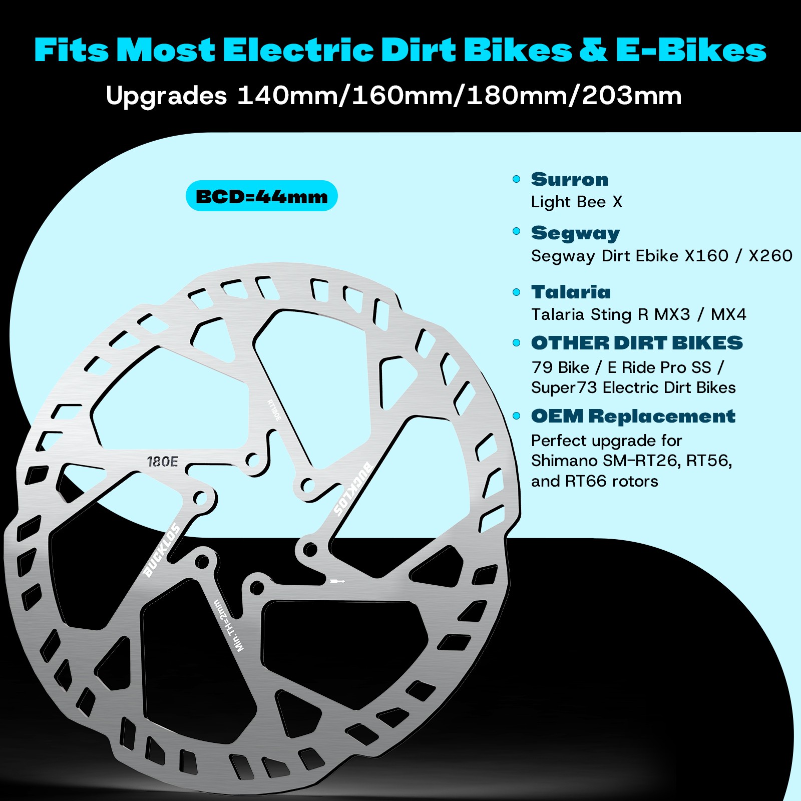 E-bike 2.3mm Thicken Disc Brake Rotor 140/160/180/203mm MTB 6 Bolts Aluminium US