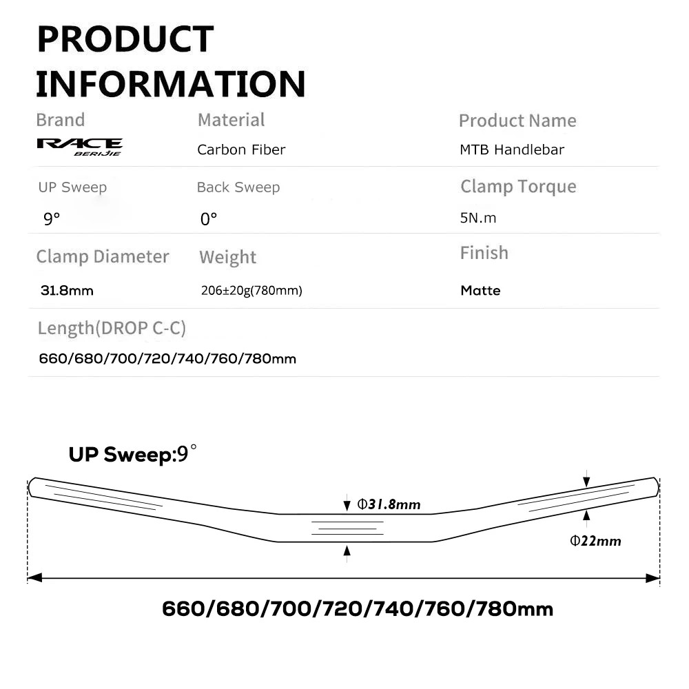 Mtb Full Carbon Fiber Integrated Mountain Bike Handlebars Matte Bicycle Bar