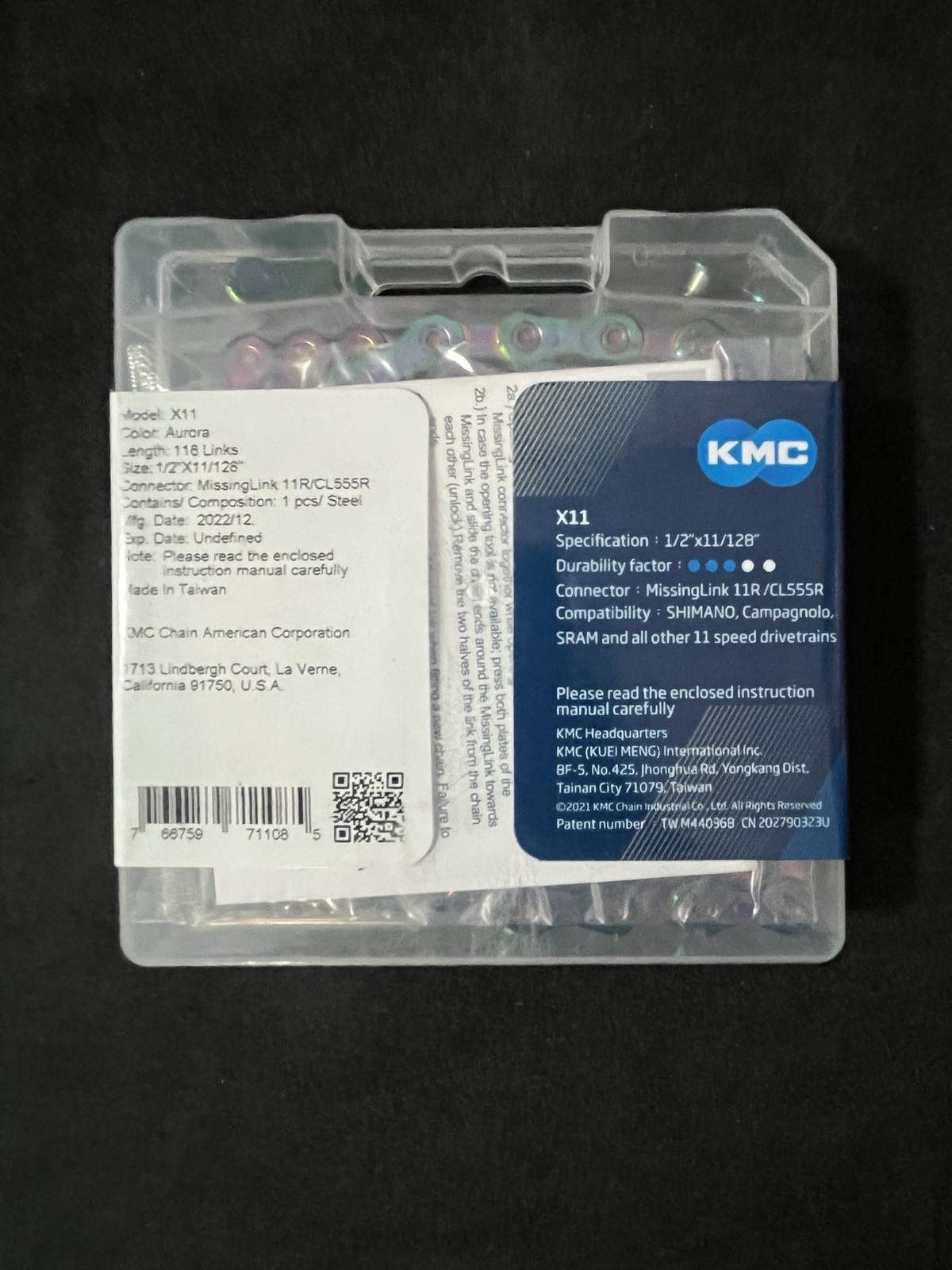 KMC X11 Chain – 11-Speed, 118 Links, Aurora