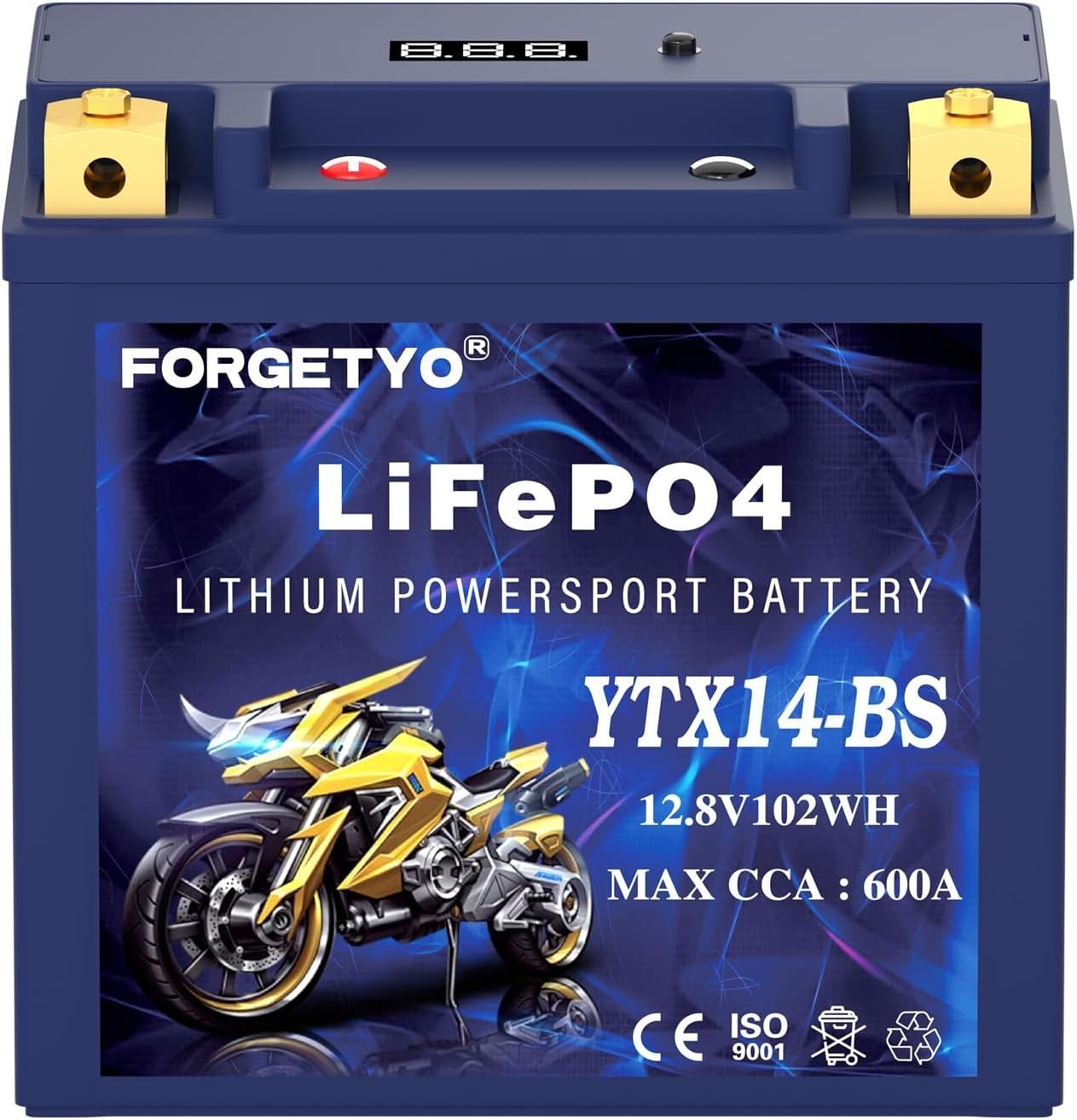 Lithium Motorcycle Battery, ATV Battery 12V 8AH 600CCA Compatible with YTX14-BS