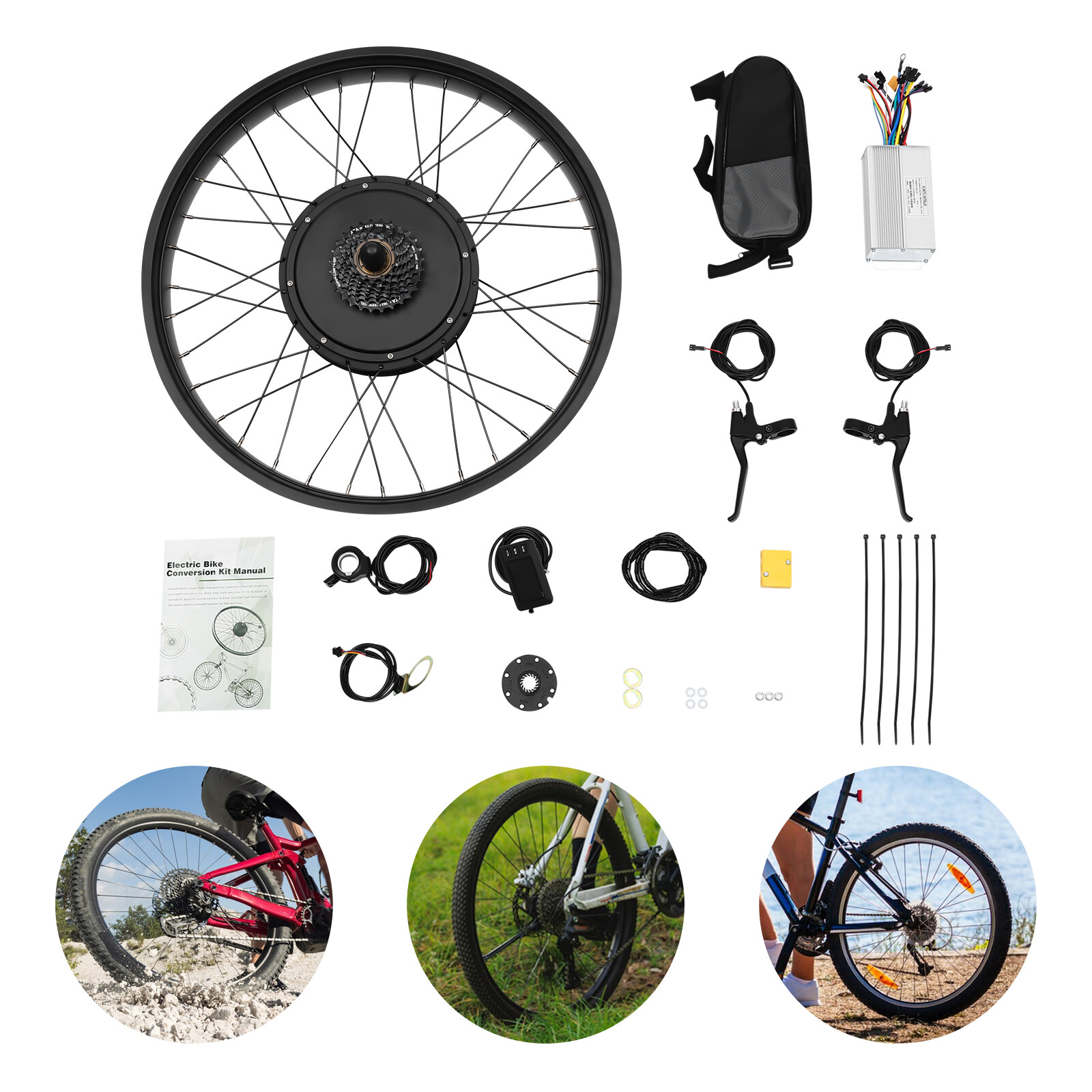 26″ Fat Tire Electric Bicycle Motor E-Bike Rear Wheel LCD Conversion Kit 48V 1KW