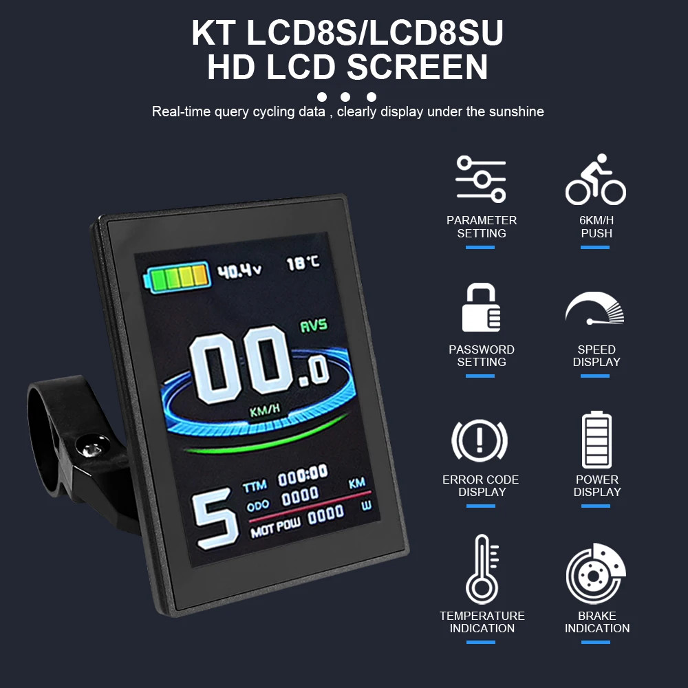 Electric Bike Dsiplay LCD8S Display 24V 36V 48V E-bike Control Panel with USB
