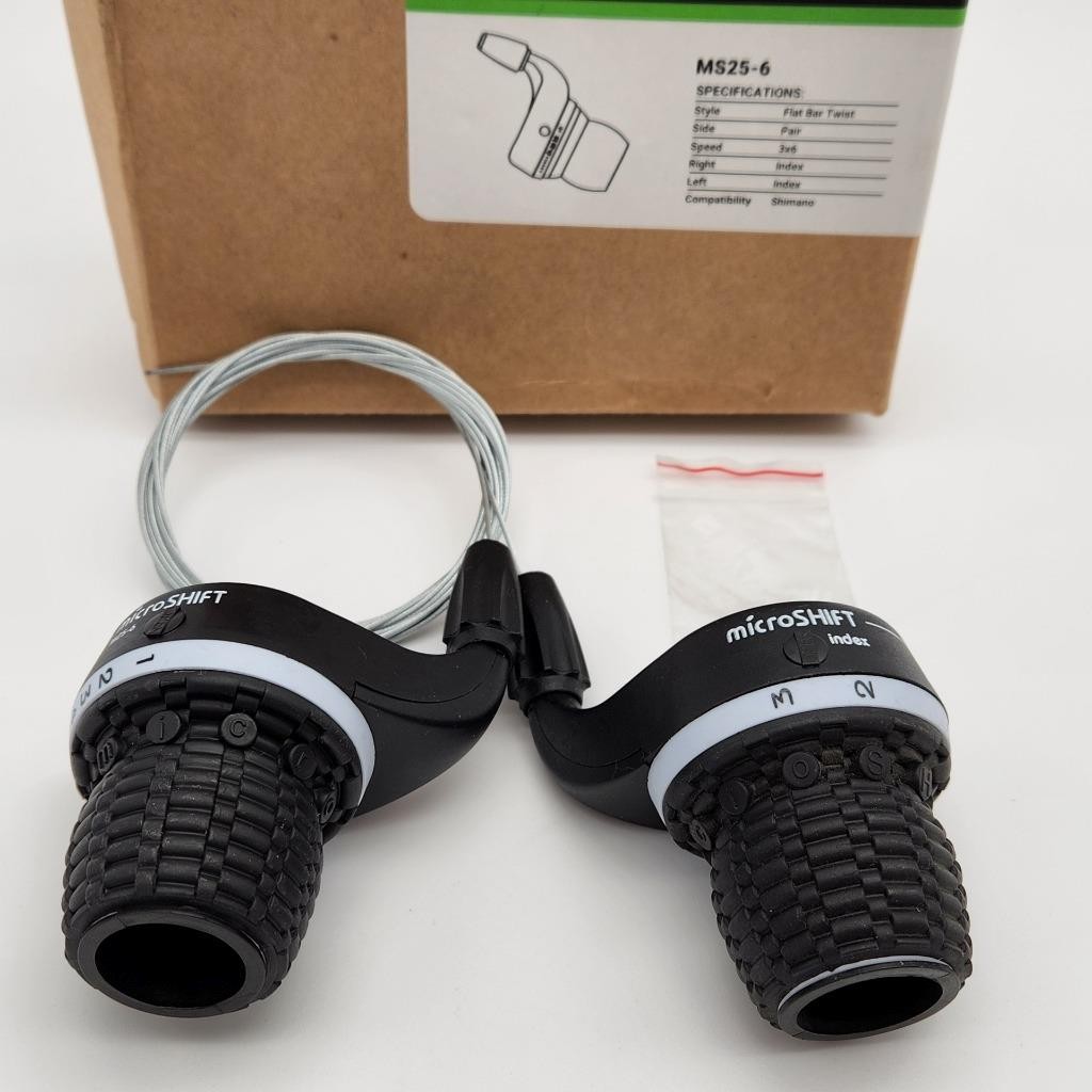 Microshift MS25 3×6 (18-Speed) MTB Bike Twist Shifter Set w/ Cables fit Shimano