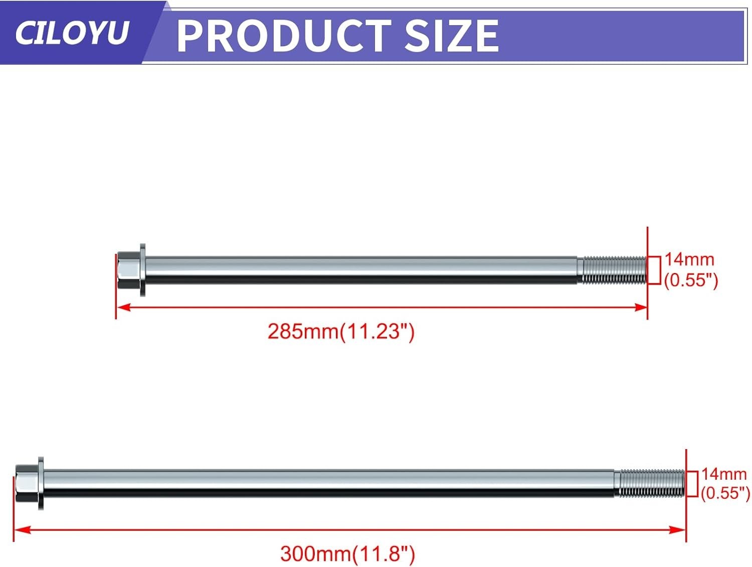 14Mm 285Mm Rear Axle Kit with 300Mm Mini Bike Front Axle Nut Compatible with Col