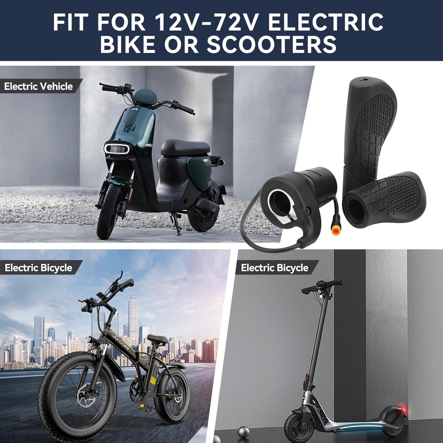 FT76x Waterproof Half Twist Throttle for E-Bike 12V-72V Black