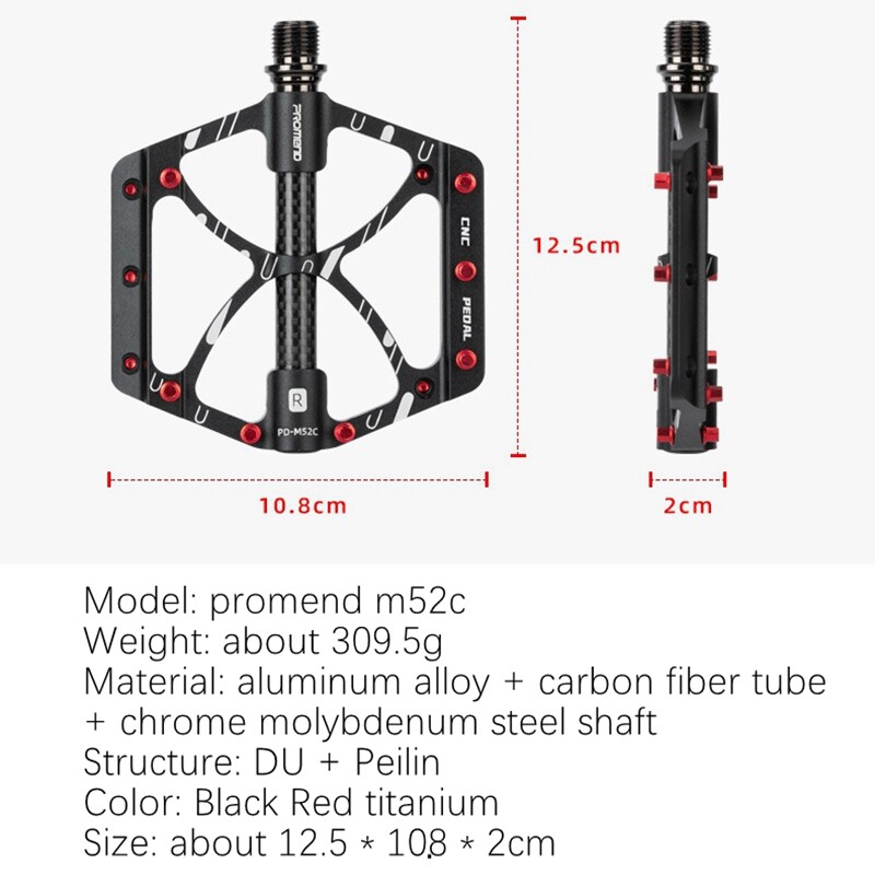 PROMEND 9/16inch Aluminum Carbon Bicycle Pedals MTB Road Bike Pedals 3 Bearings