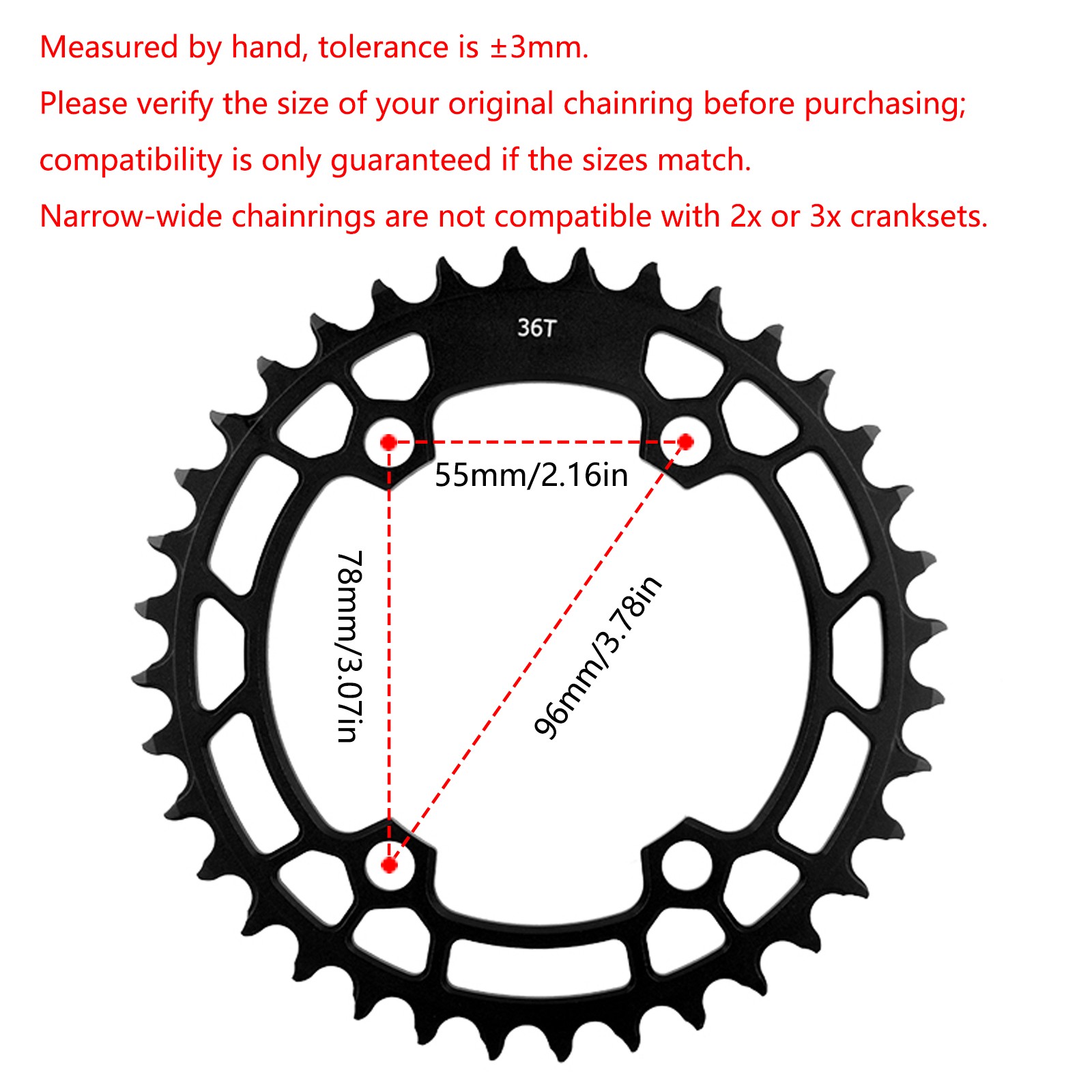 Bike Chainring 96BCD Narrow Wide Tooth MTB for XT SLX M6000 M7000 M8000 M9000
