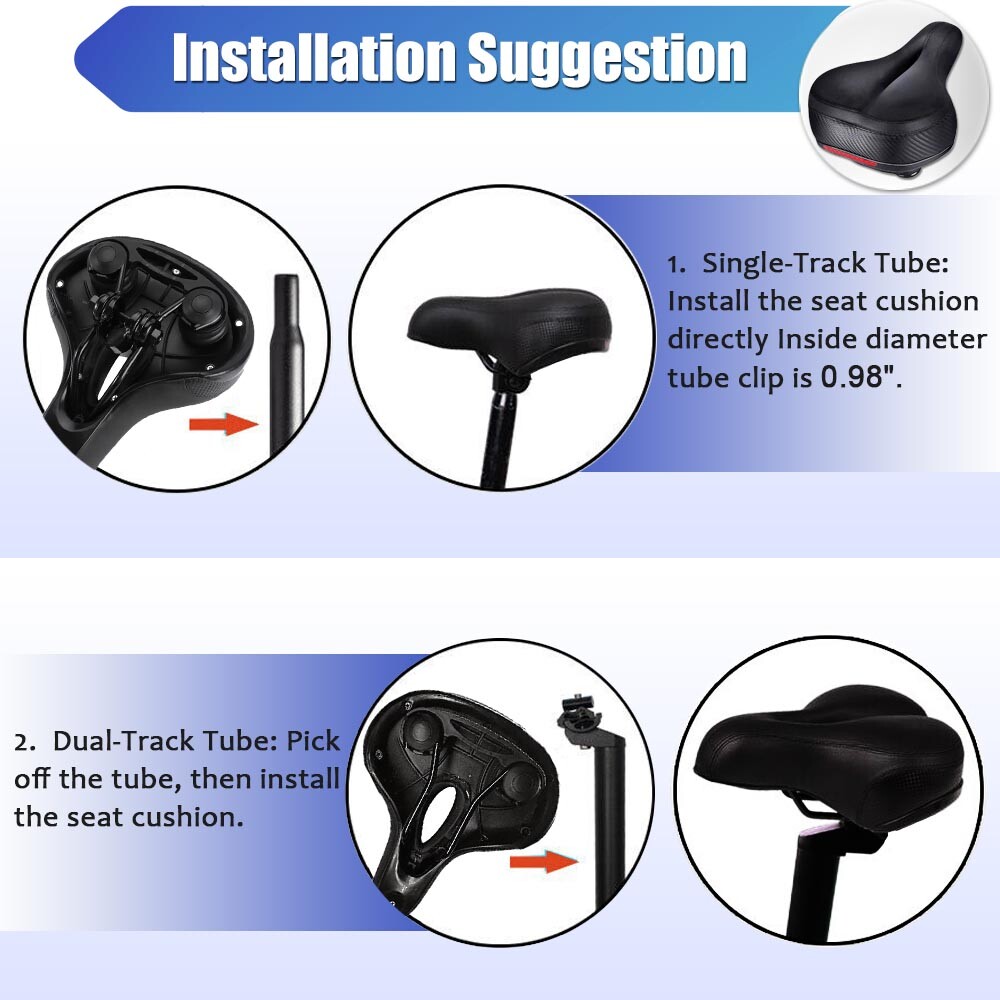 Bike Saddle Bicycle Seat Soft Pad Cushion & LED Tail Light Safety Warning Lamp