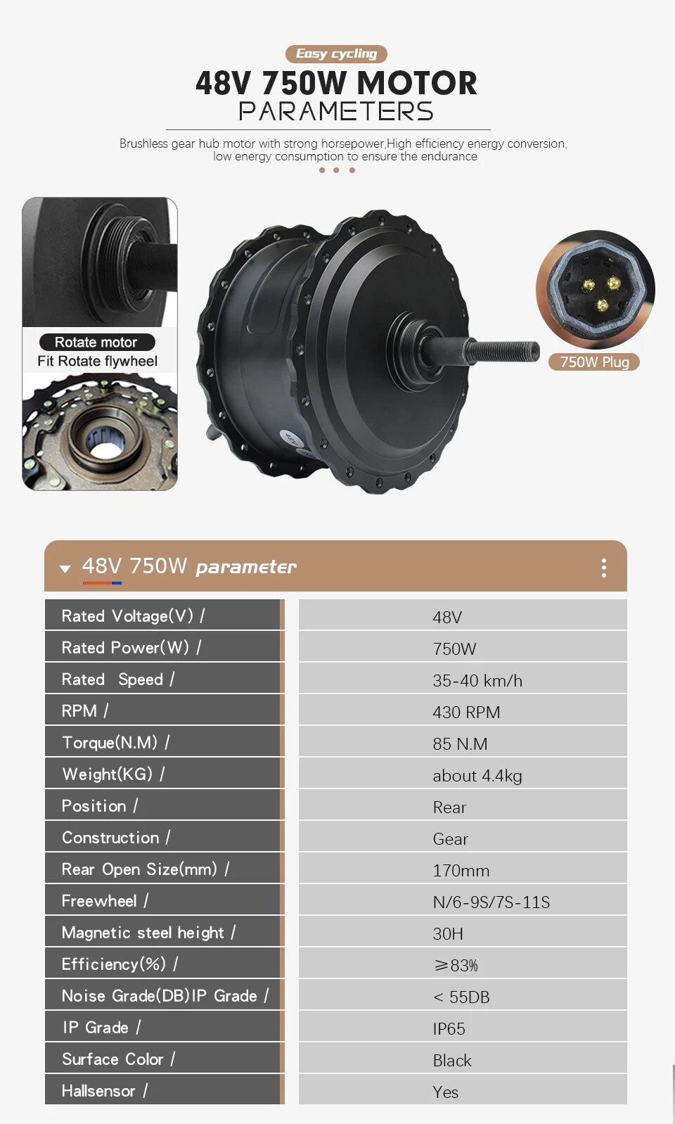 Ebike Conversion Kit 48V 750W 4.0 Tyre Rear Rotate Hub Motor Wheel Dropout 170mm