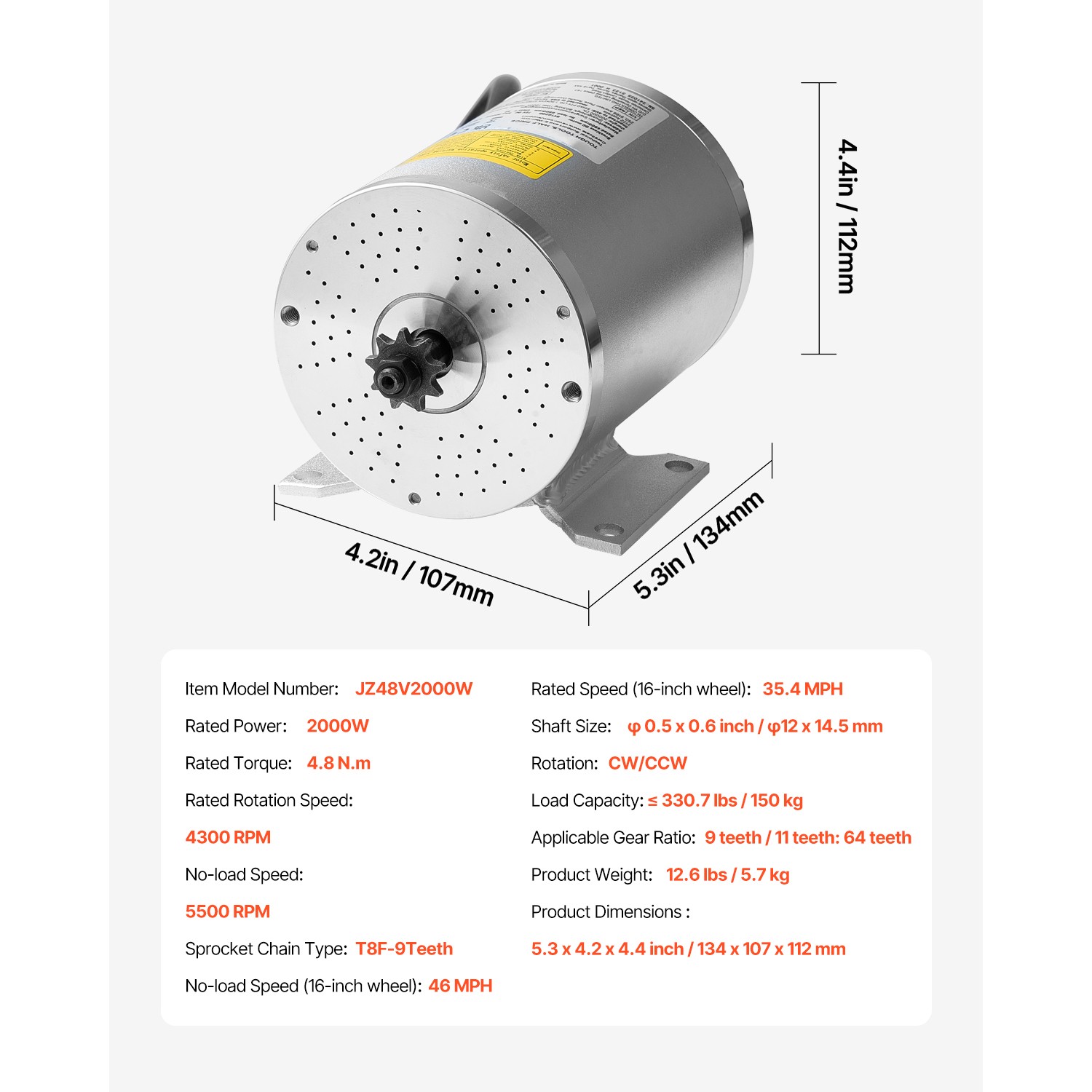 Uimoso 48V 2000W Brushless DC Motor Kit with Speed Controller, 4300 RPM