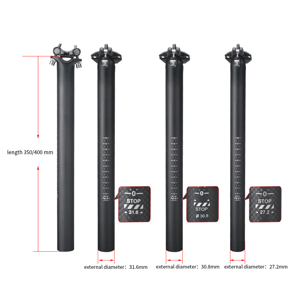Carbon Bicycle Seatpost 25.4/27.2/30.8/31.6mm MTB Road Bike Seat Post 350/400mm