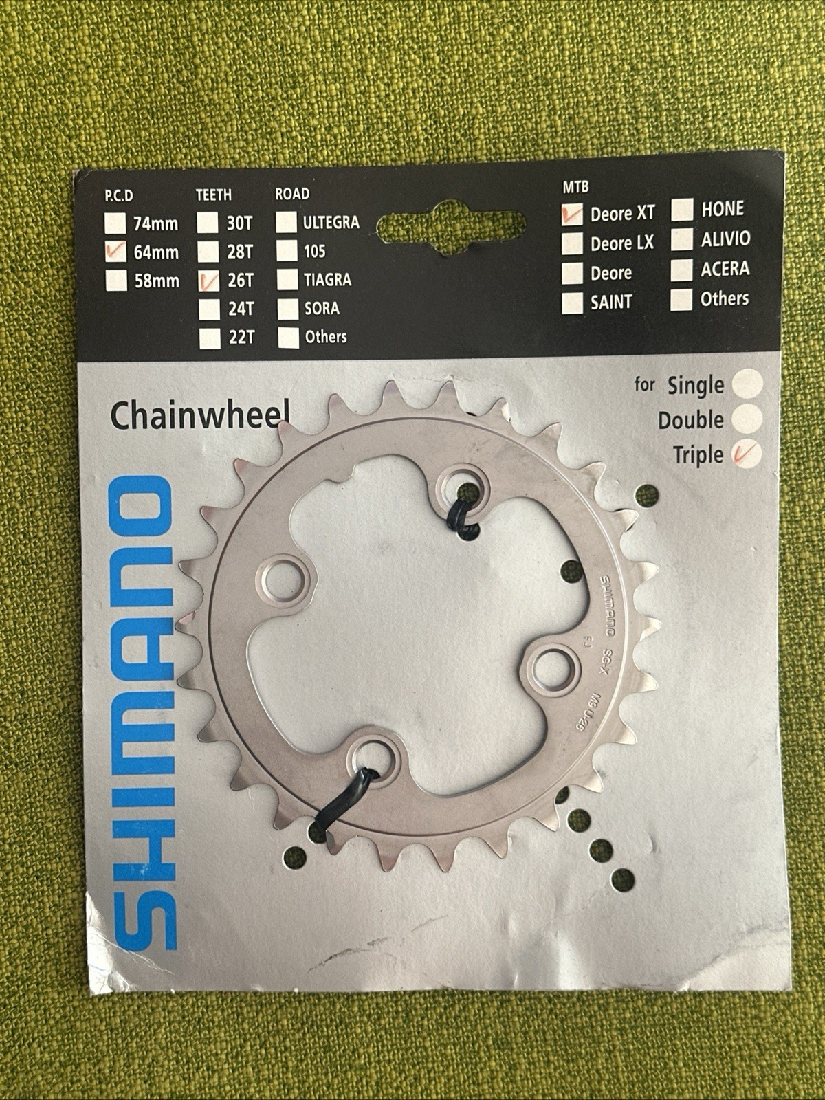 26T NOS SHIMANO DEORE XT FC-M771 64mm BCD Chainring for TRIPLE