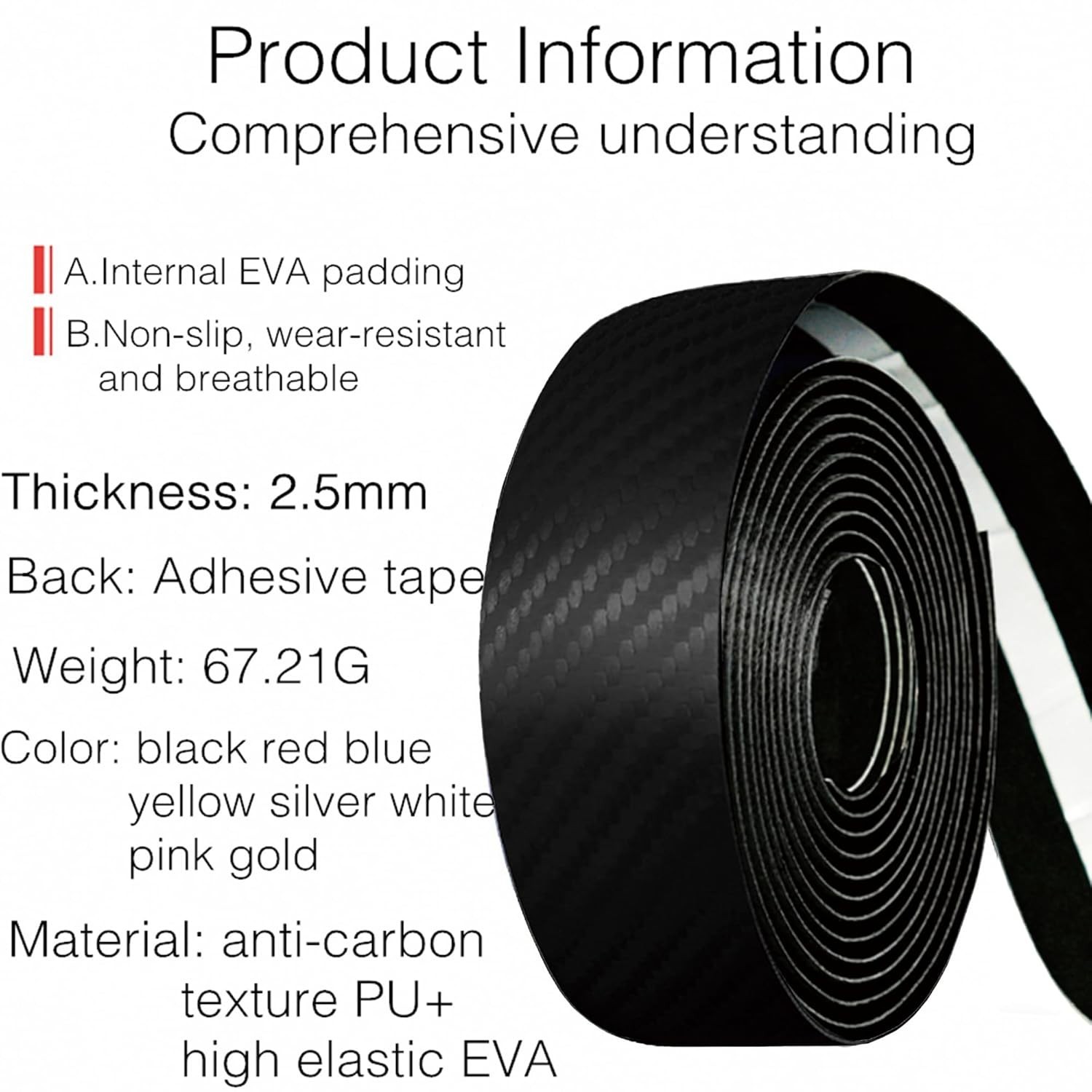 Bicycle Handlebar Tape, Carbon Fiber PU&EVA Road Bike Bar Tape Non-Slip Cycli…