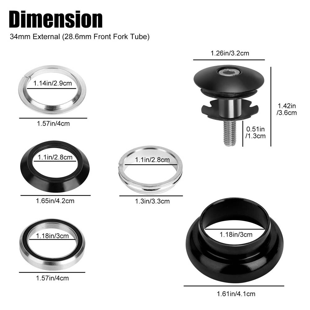 US 2Sets 34mm 1-1/8″ Threadless MTB Road Bicycle Sealed External Bearing Headset