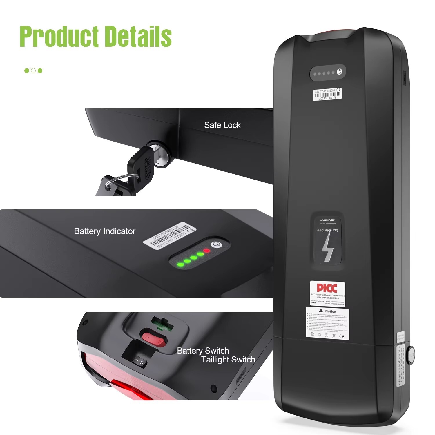 48V Electric Bike Battery 17.5Ah Rear rack Lithium Battery