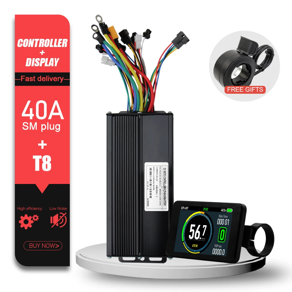 Ebike Sine Wave Controller 40A Three-Mode 36/48/52V with S866 LCD Color Display