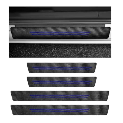 4 PCS Car Door Sill Protector, Anti-Scratch Carbon Fiber Leather Car Blue-4pcs