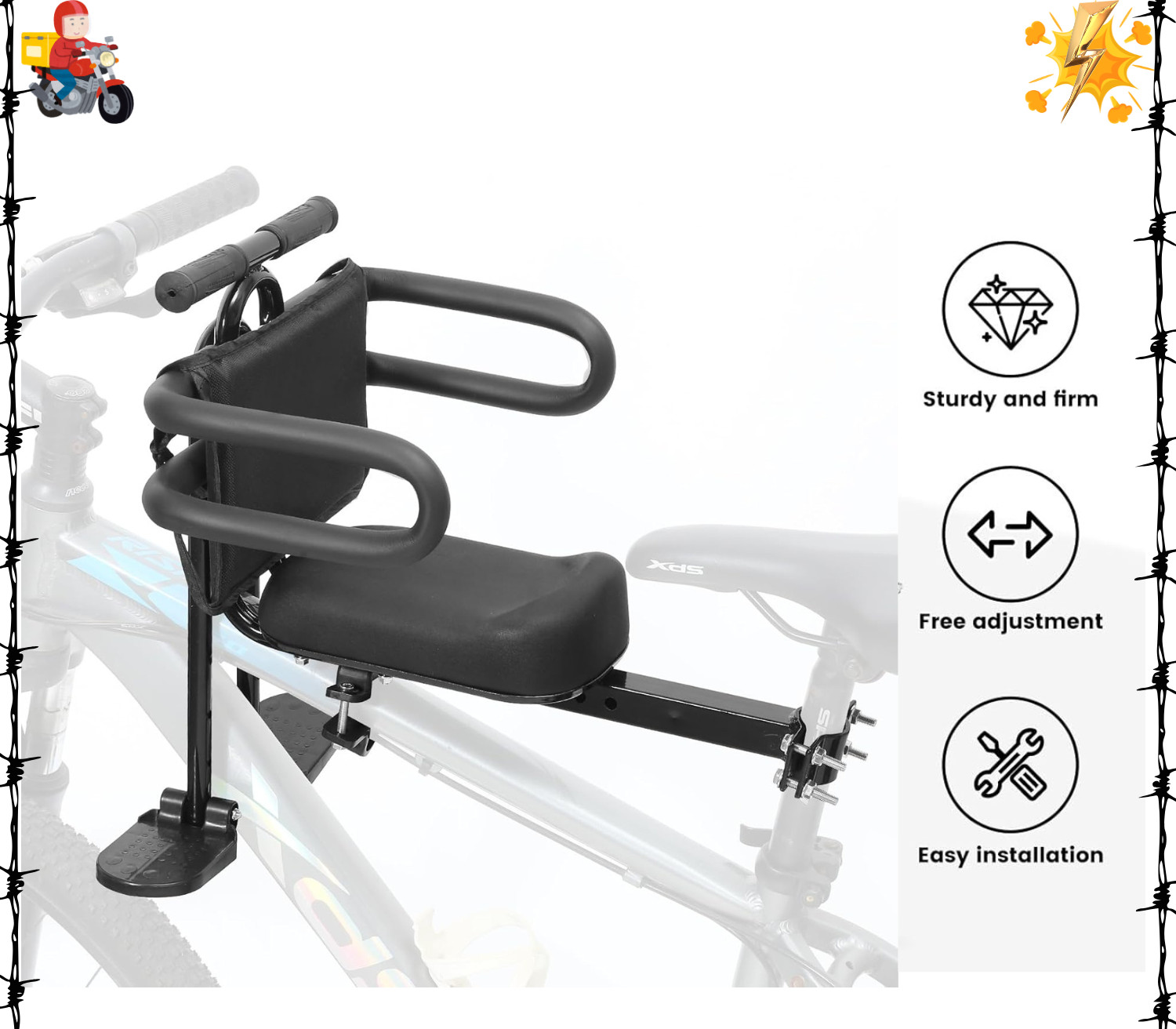 Kids Bike Seat Front Mounted and Handlebar Child Bike Seat Detachable Front M…