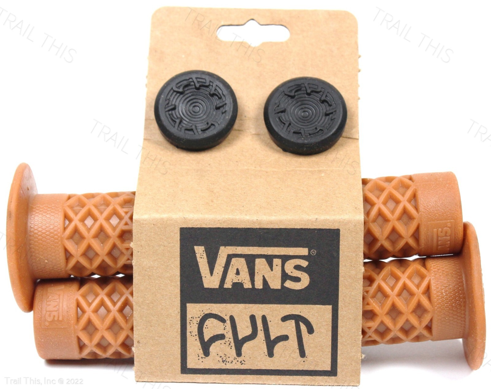 Cult X Vans FLANGED Gum Rubber BMX Bike Grips w/ End Plugs Waffle Pattern 143mm