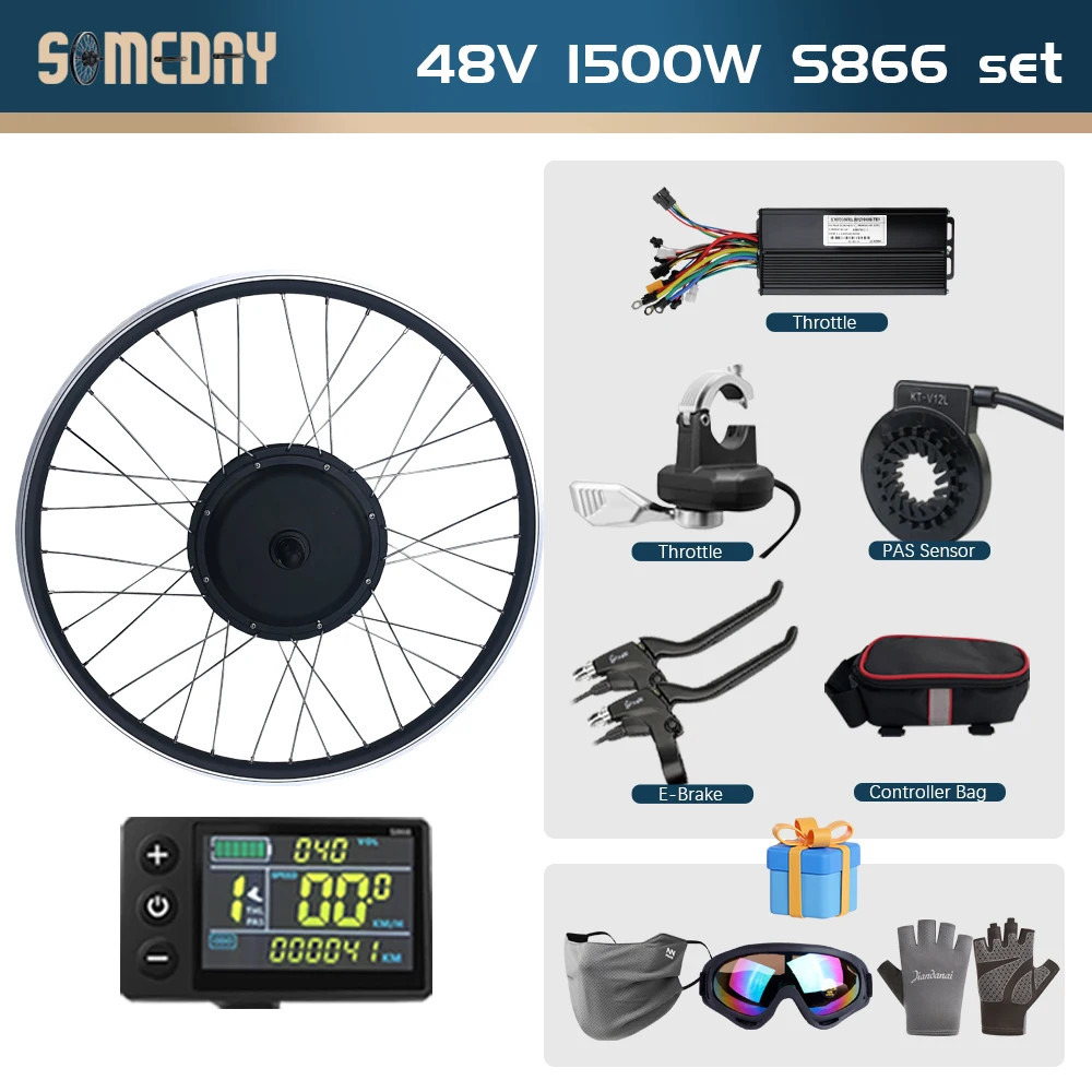 48V 1500W Electric Bike Conversion Kit Brushless Gearless Rear Wheel Hub Motor